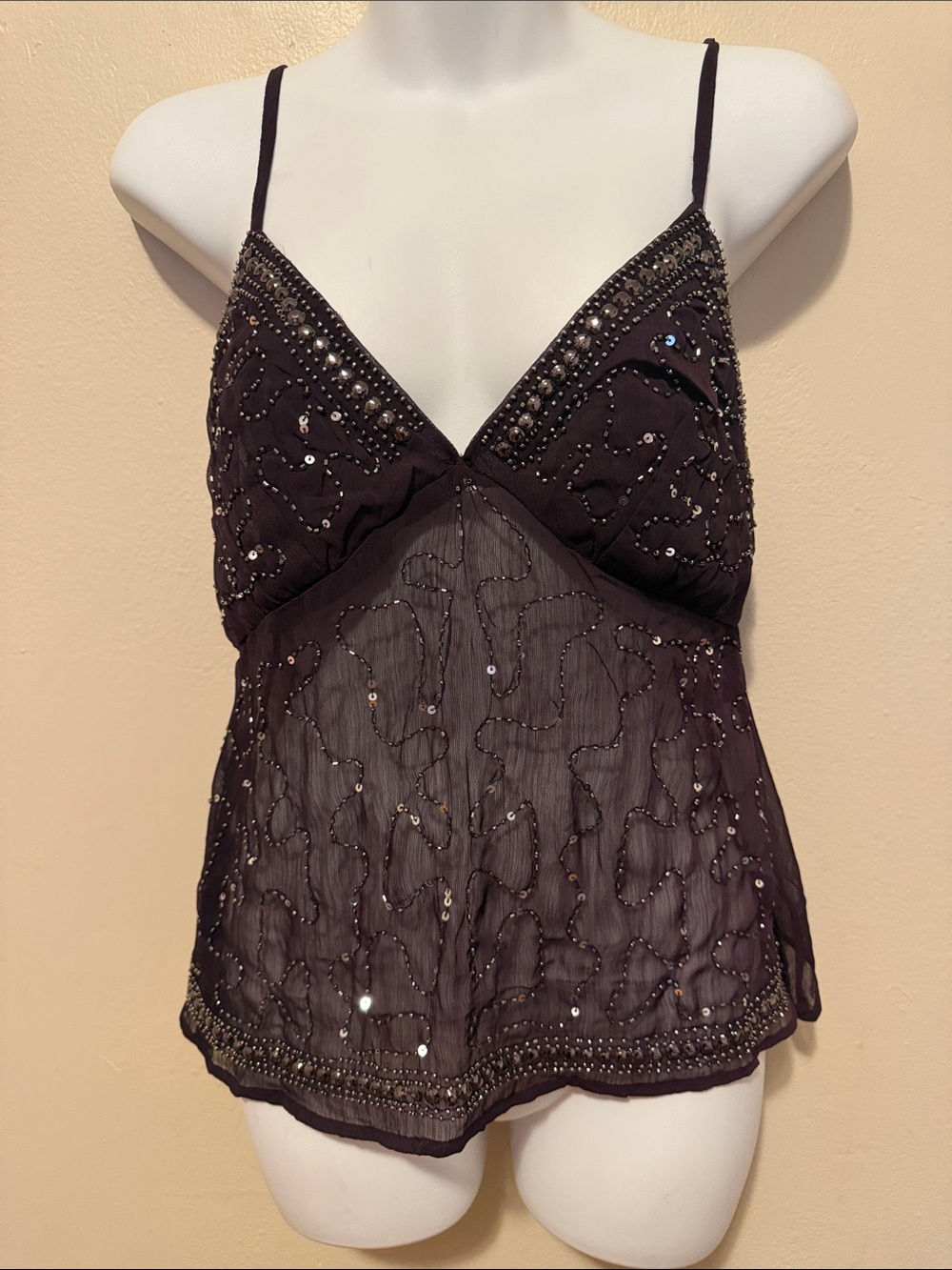 Live 4 Truth Black Beaded Sheer Spaghetti-Strap Camisole